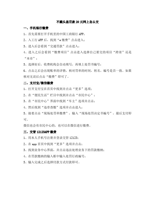 不戴头盔罚款20元网上怎么交