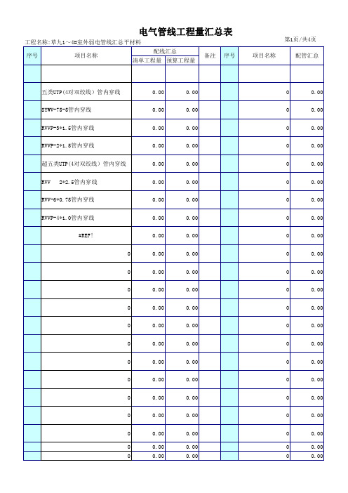 5#弱电管线汇总安装工程量计算表格