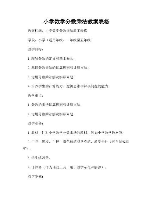 小学数学分数乘法教案表格