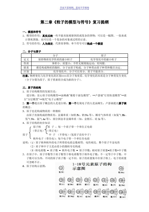 八年级粒子的模型与符号复习提纲