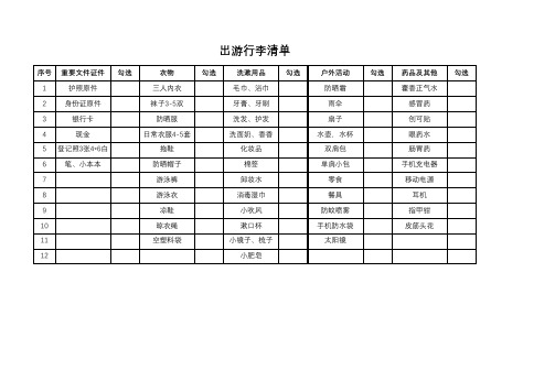 出差旅游出行清单