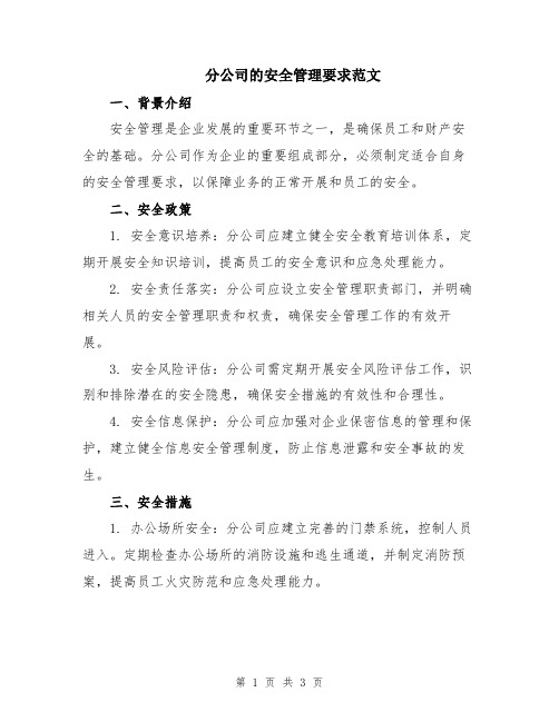 分公司的安全管理要求范文