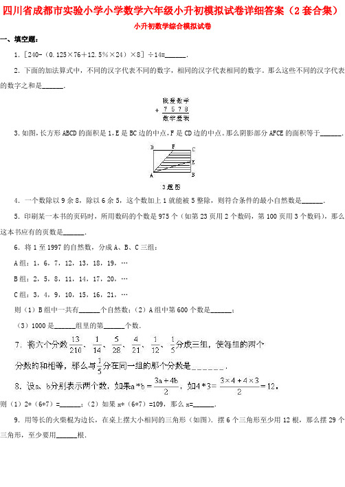 四川省成都市实验小学小学数学六年级小升初模拟试卷详细答案(2套合集)