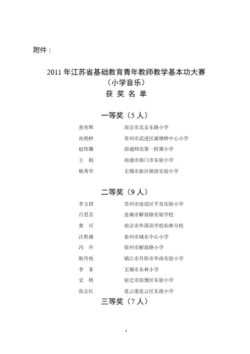 2011年全省基础教育青年教师教学基本功大赛获奖名单