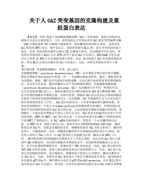 关于人OAZ突变基因的克隆构建及重组蛋白表达