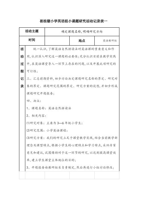 小学英语课题研究研究组活动记录