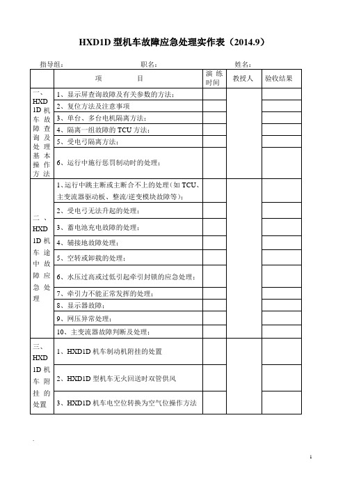 2014年HXD1D型机车应急处理范围及程序实作表(附培训资料)