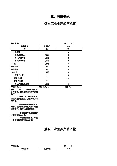 2015-2016煤炭行业统计报表表式