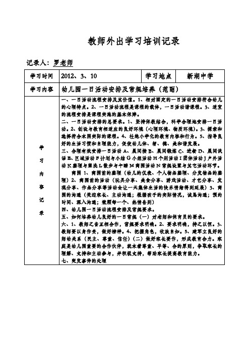 教师外出学习培训记录