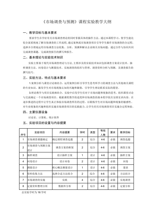 《市场调查与预测：理论、技术与实务》课程实验教学大纲