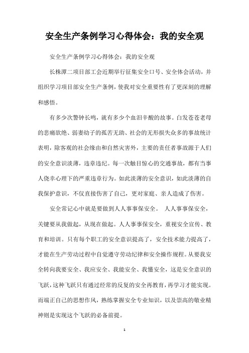 安全生产条例学习心得体会：我的安全观