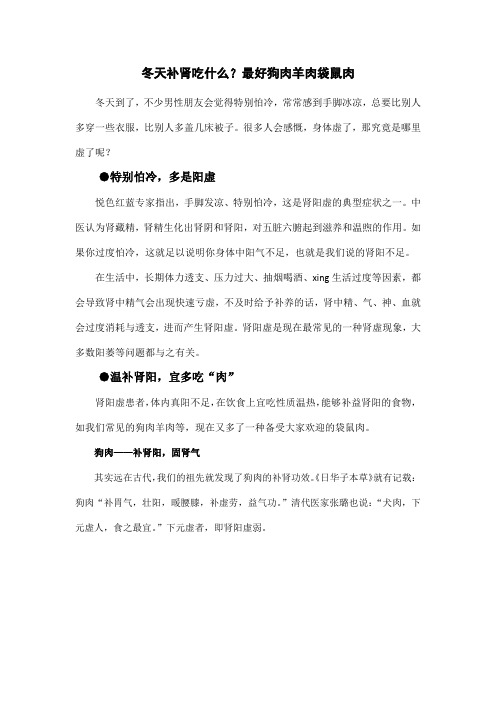 冬天补肾吃什么?最好狗肉羊肉袋鼠肉