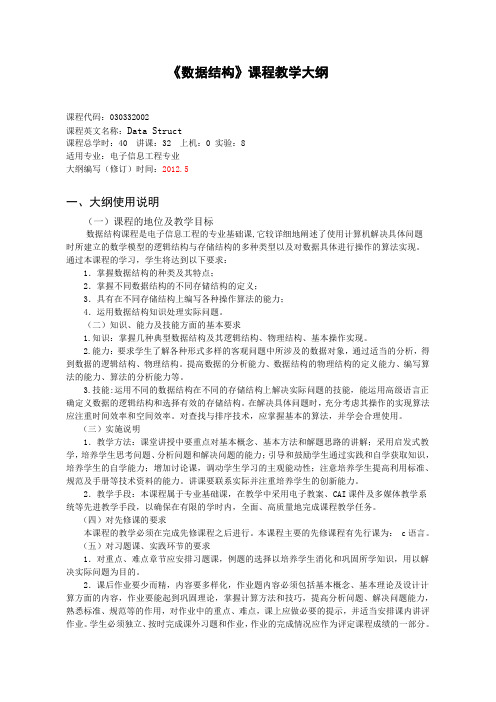 沈阳理工大学 电子信息工程专业数据结构大纲(32 8)