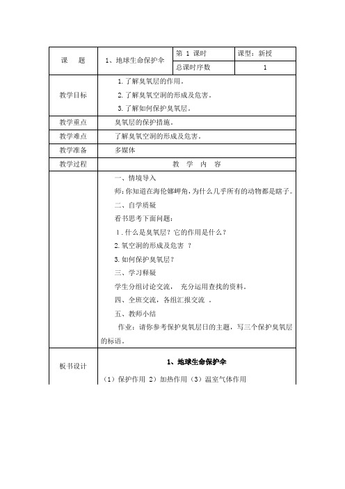 地球生命保护伞教案