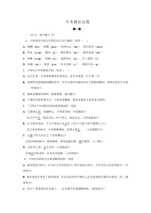 山东省新泰市岳家庄乡中心学校2015-2016学年中考语文模拟试题.doc