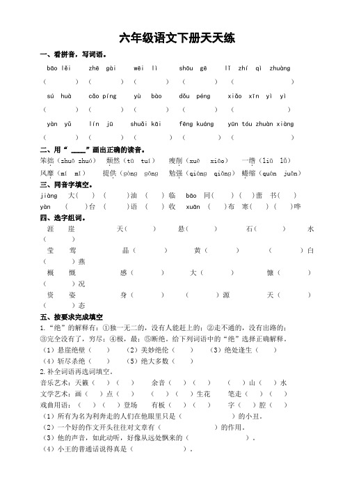 部编版六年级下册语文天天练