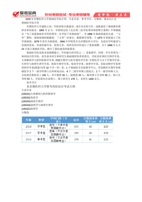 【爱考宝典】2020年首都医科大学医学专业介绍、专业目录、参考书目、分数线、报录比