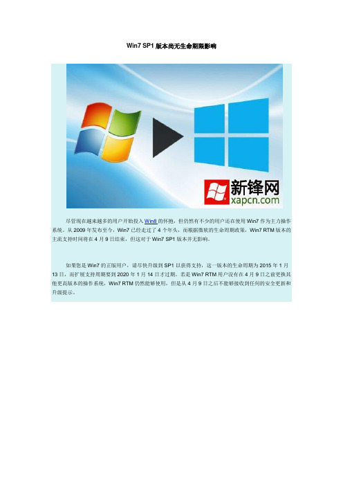 Win7 SP1版本尚无生命期限影响