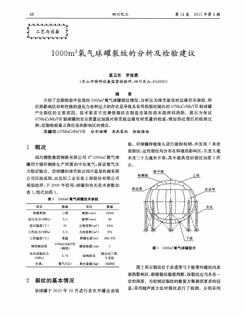 1000m~3氧气球罐裂纹的分析及检验建议