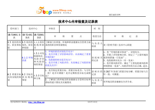 技术中心内审检查记录表案例