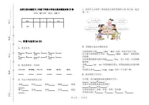 北师大版专题复习二年级下学期小学语文期末模拟试卷IV卷