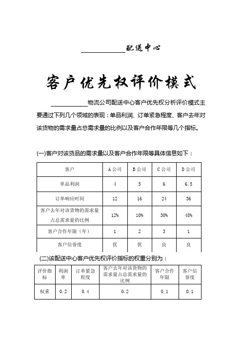 客户优先权评价模式