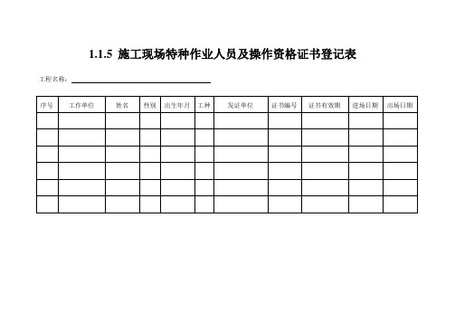 施工现场特种作业人员及操作资格证书登记表