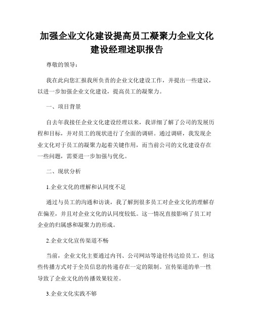 加强企业文化建设提高员工凝聚力企业文化建设经理述职报告