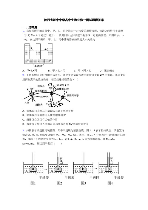 陕西省汉中中学高中生物必修一测试题附答案