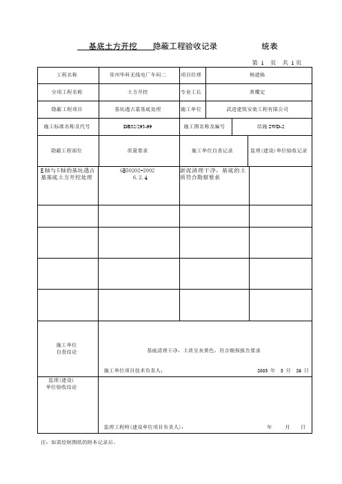 隐蔽工程验收记录  统表