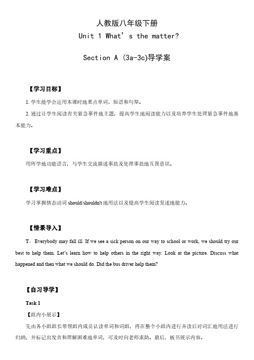 (2023年最新版)导学案：What's the matter？ Section A (3a-3c)