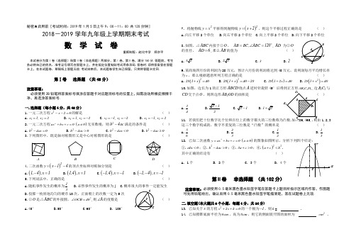 2019四川自贡九年级上数学期末试题