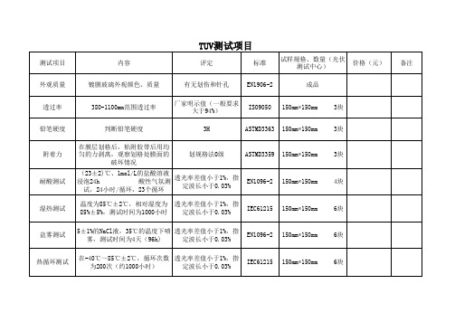 光伏封装用镀膜玻璃及TUV测试项目