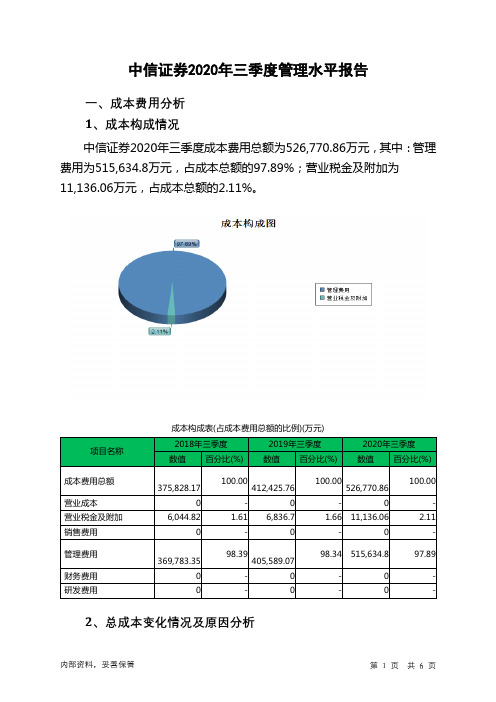 中信证券2020年三季度管理水平报告