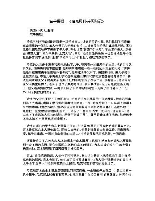 名著梗概:《哈克贝利·芬历险记》