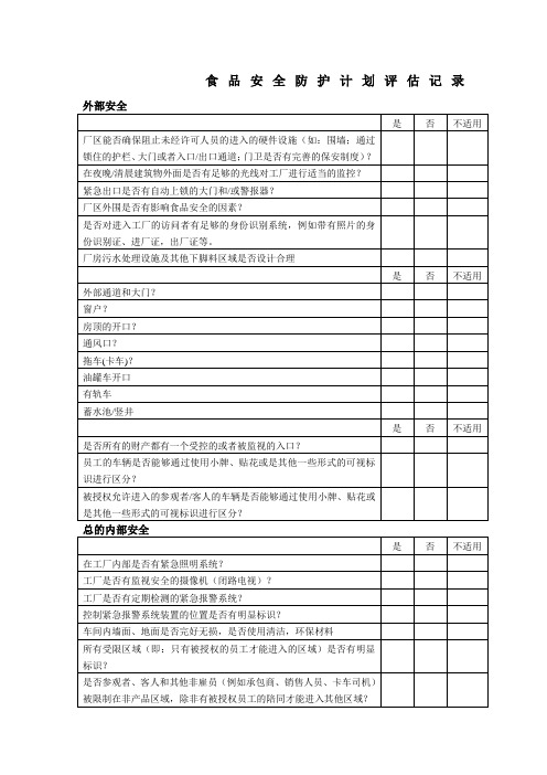 食品安全防护计划评估记录