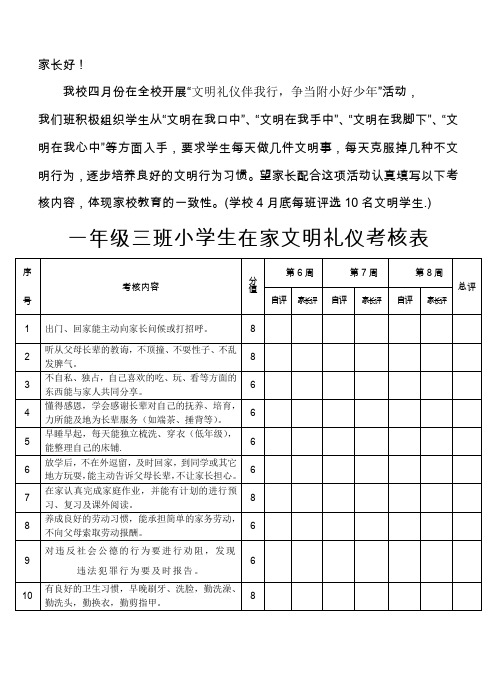 文明礼仪量化表