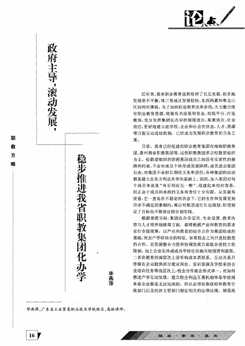 政府主导,滚动发展,稳步推进我省职教集团化办学