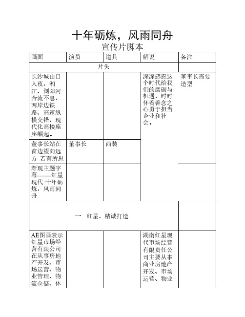 十年砺炼宣传片脚本