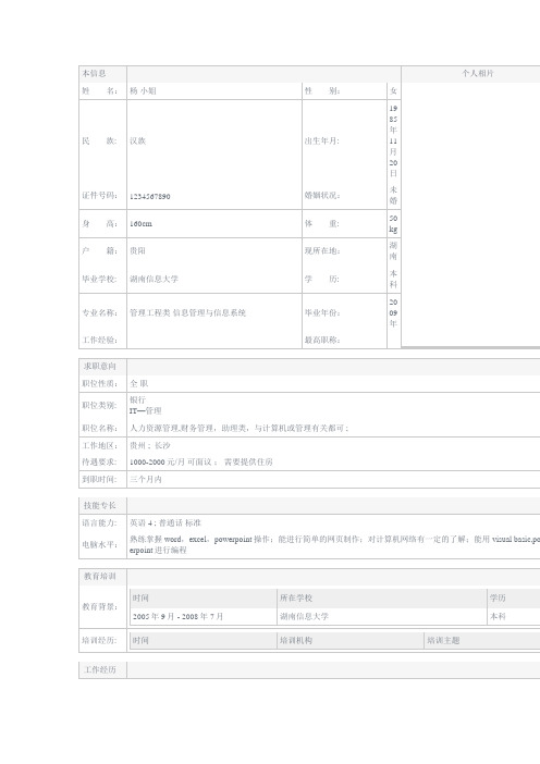 信息管理与信息系统专业求职简历模板