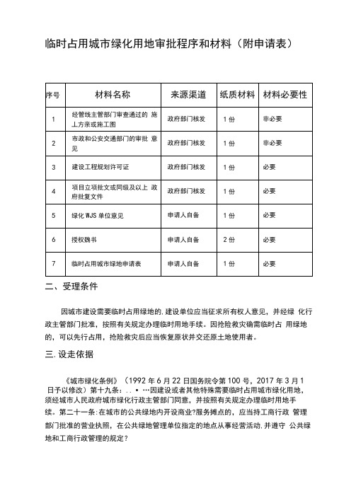 临时占用城市绿化用地审批程序和材料