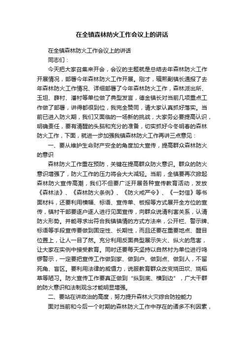 在全镇森林防火工作会议上的讲话