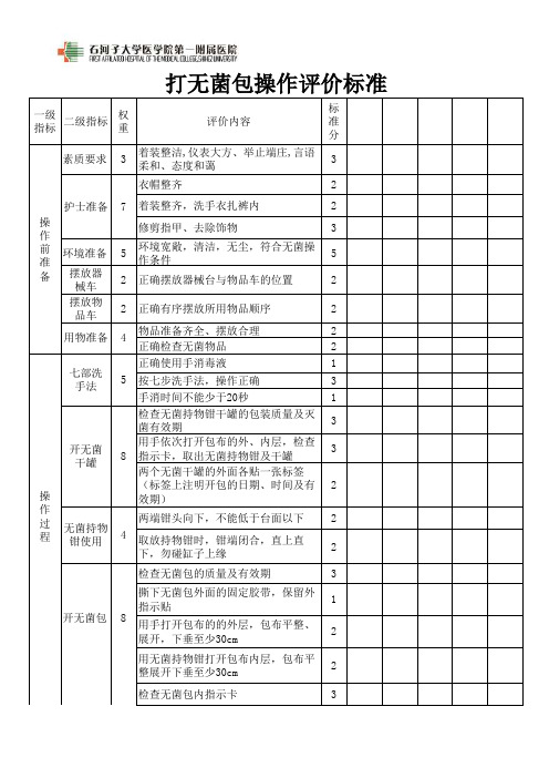 打无菌包操作评价标准