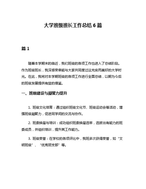 大学班级班长工作总结6篇