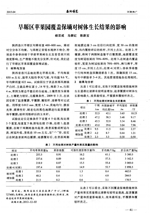 旱塬区苹果园覆盖保墒对树体生长结果的影响