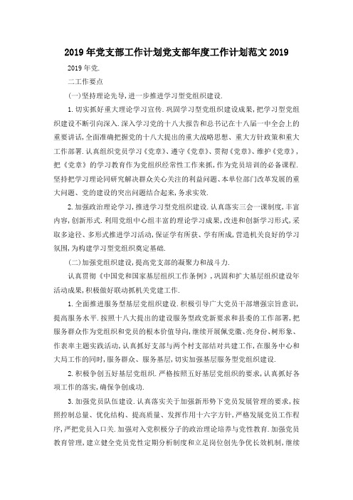 最新-2019年党支部工作计划 党支部年度工作计划范文2019 精品
