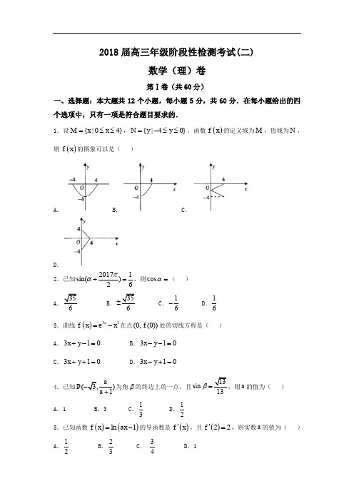 江西省2018届高三上学期阶段性检测考试(二)理科数学试题 Word版含答案