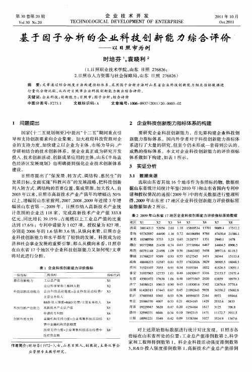 基于因子分析的企业科技创新能力综合评价——以日照市为例