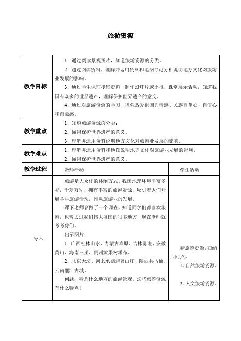 七年级地理下册教案-6.2 旅游资源-中图版(北京)