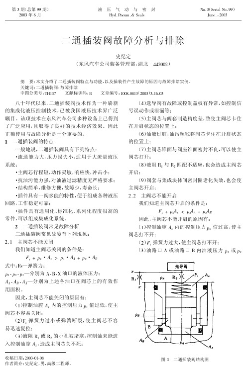 二通插装阀故障分析与排除